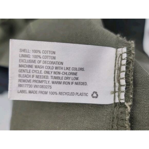 Olive Green Canvas Military Utility Jacket w/ Floral Embroidery, Size S - Picture 5 of 7